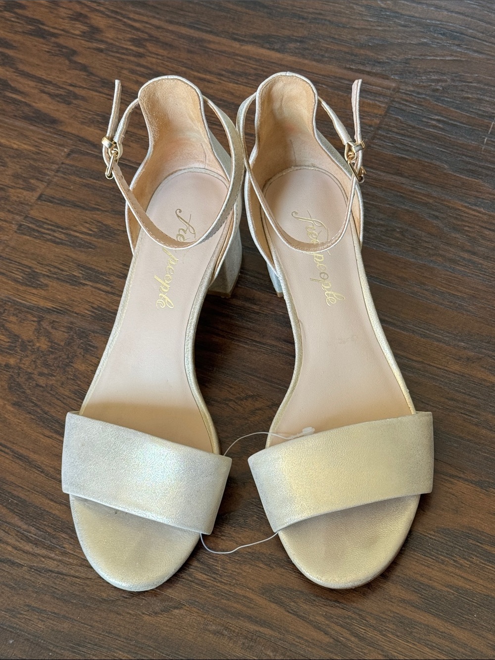 Free People Shimmery Metallic Marigold Open-Toe Ankle-Strap Block Heel Sandals - Picture 4 of 11